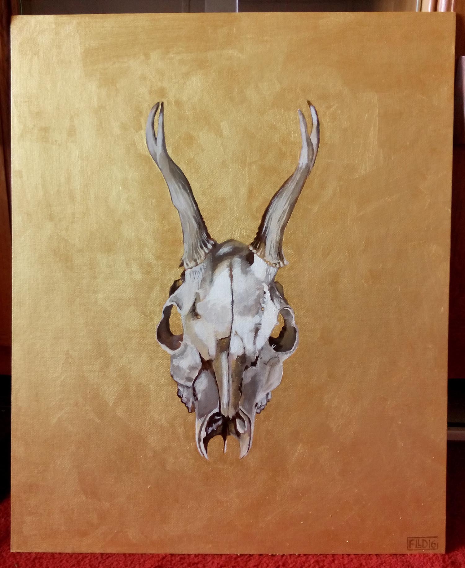 skull painting deer death gold art