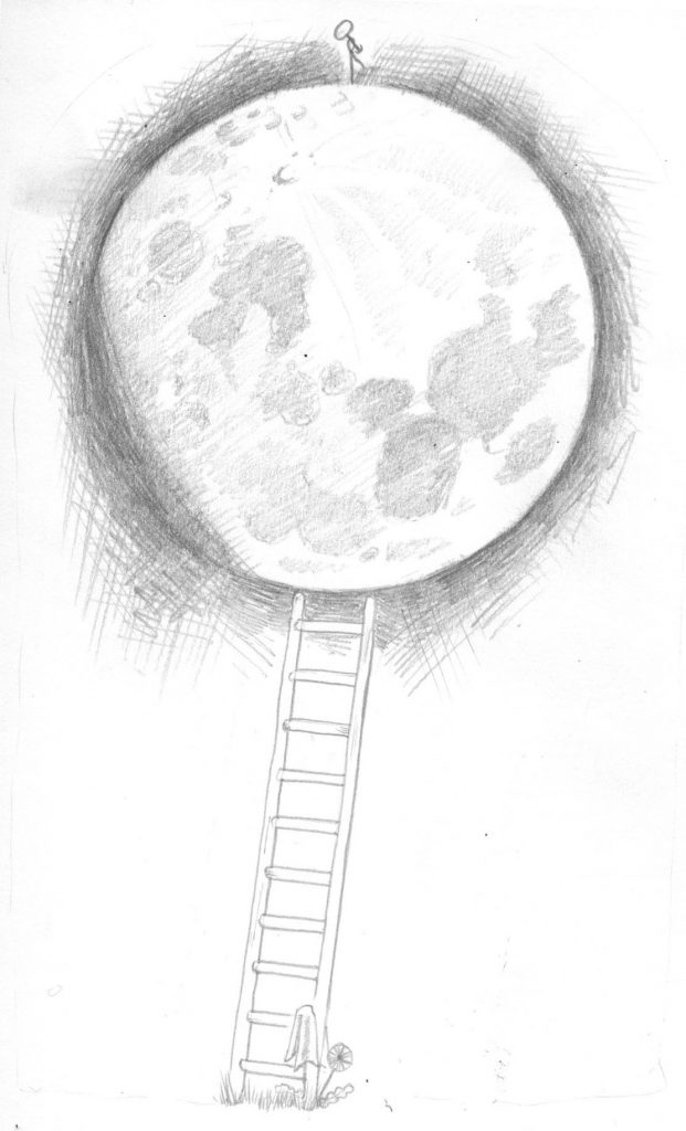 Pencil drawing of the waxing moon